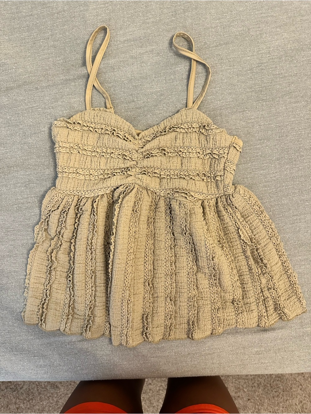 Amazon Beige Smocked Spaghetti Strap Tank Top size small